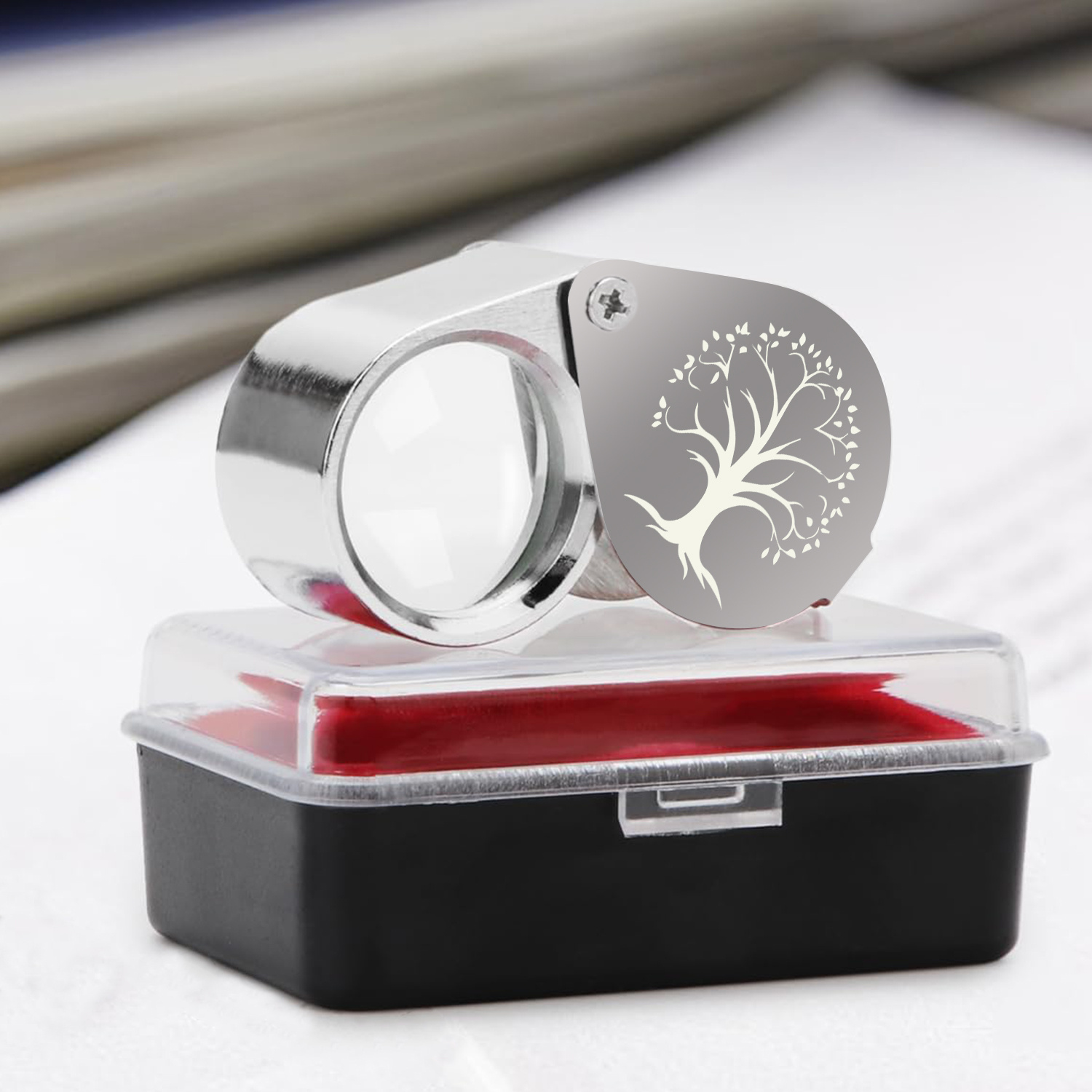 Pocket Jewellery Loupe with Tree Silhouette Design